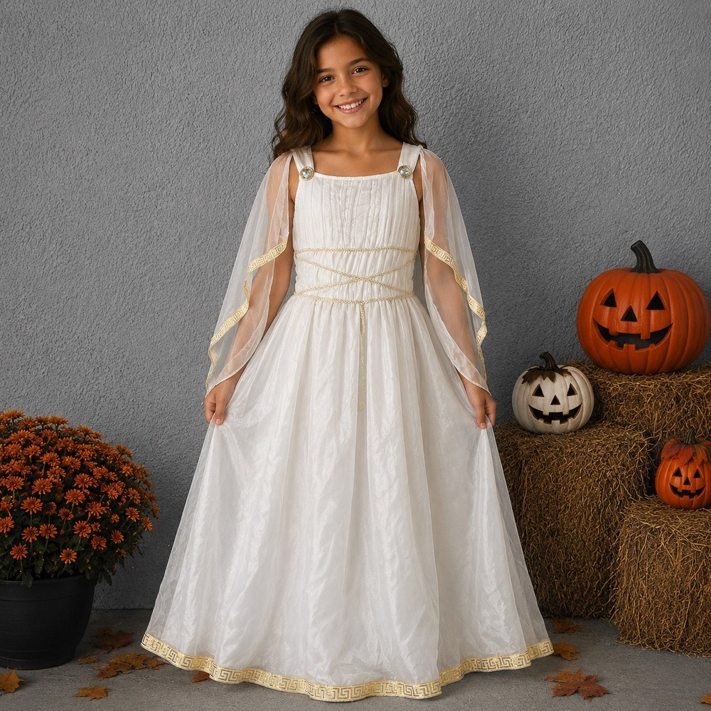 H&M Girls Greek Goddess Costume White Gold Maxi 
Dress Kids M 10-12 Halloween